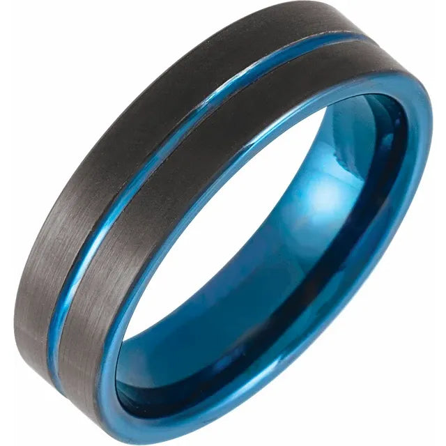 Blue PVD Tungsten 6mm Grooved Band