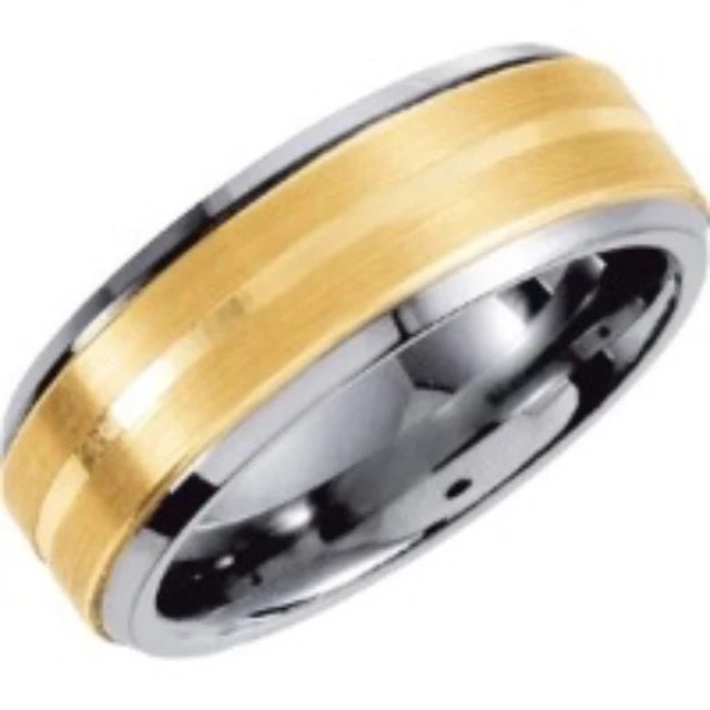 Tungsten & 10K Yellow Inlay 8mm Satin Finish Band