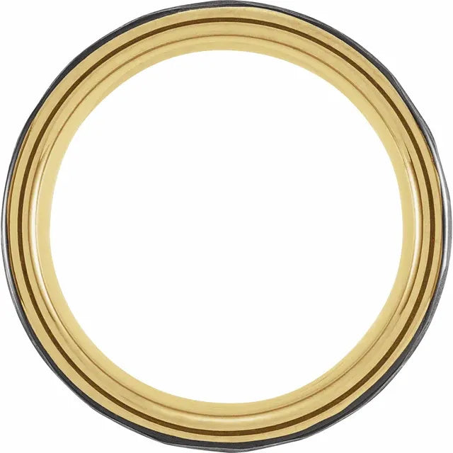 Black & 18K Yellow Gold PVD Tungsten 8mm Grooved Band With Hammer Finish