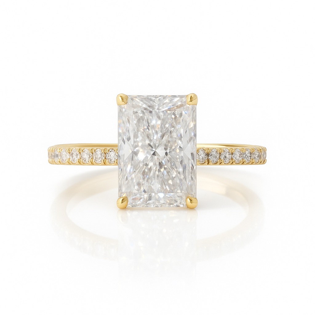 14Kt YG 4.90CT Radiant Cut Lab Grown Diamond Ring