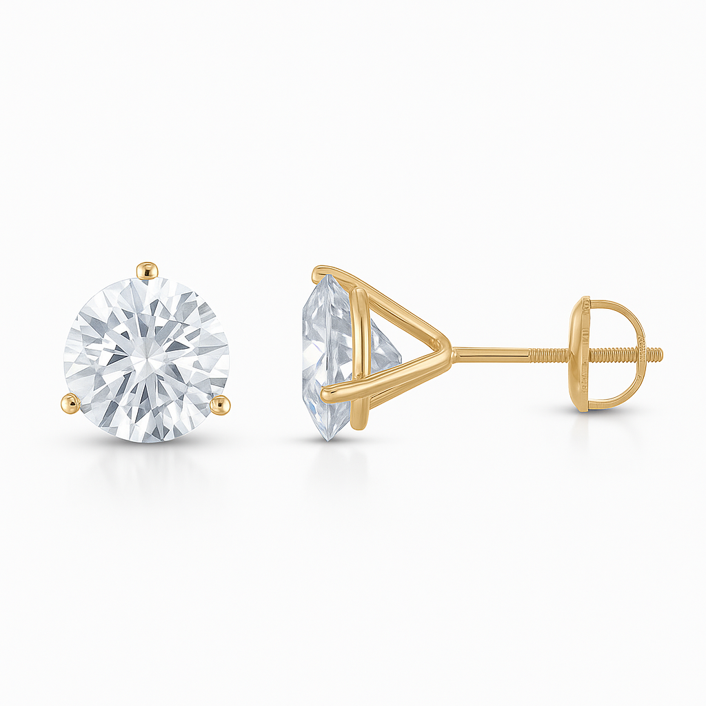14KT YG Round Three Prong Martini 1.10ct Lab Grown Diamond Studs