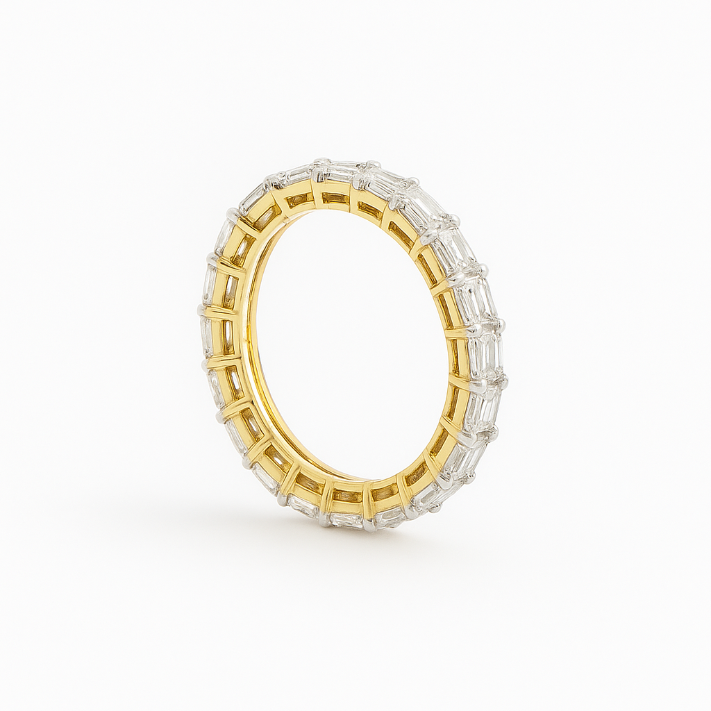 14KT YG 2.82CT ETERNITY BAND RADIANT CUT SIZE 6
