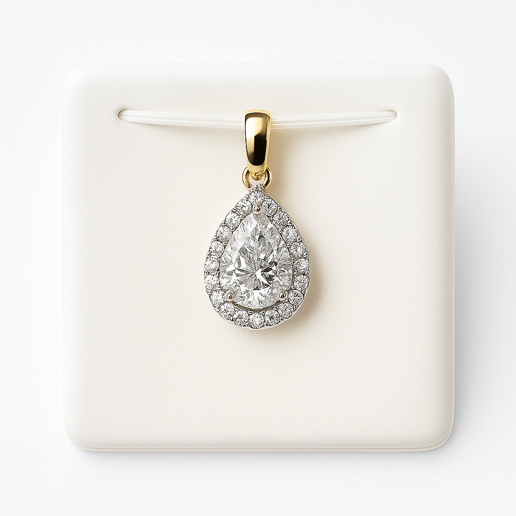 14kt Yellow Gold 0.60ct Pear shape halo Pendant