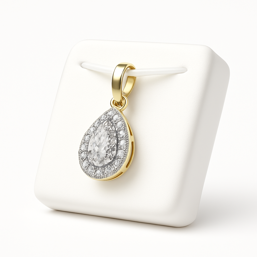 14kt Yellow Gold 0.60ct Pear shape halo Pendant