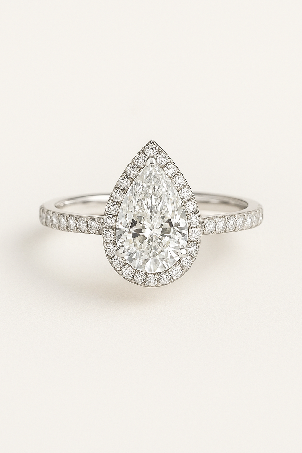 14Kt YG Pear Shape Halo Lab Diamond Ring 1.29CT VS F Color