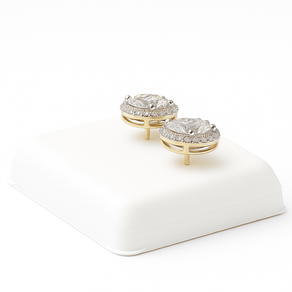 14KT 1.15CT Lab Diamond YG Oval Halo Stud Earrings