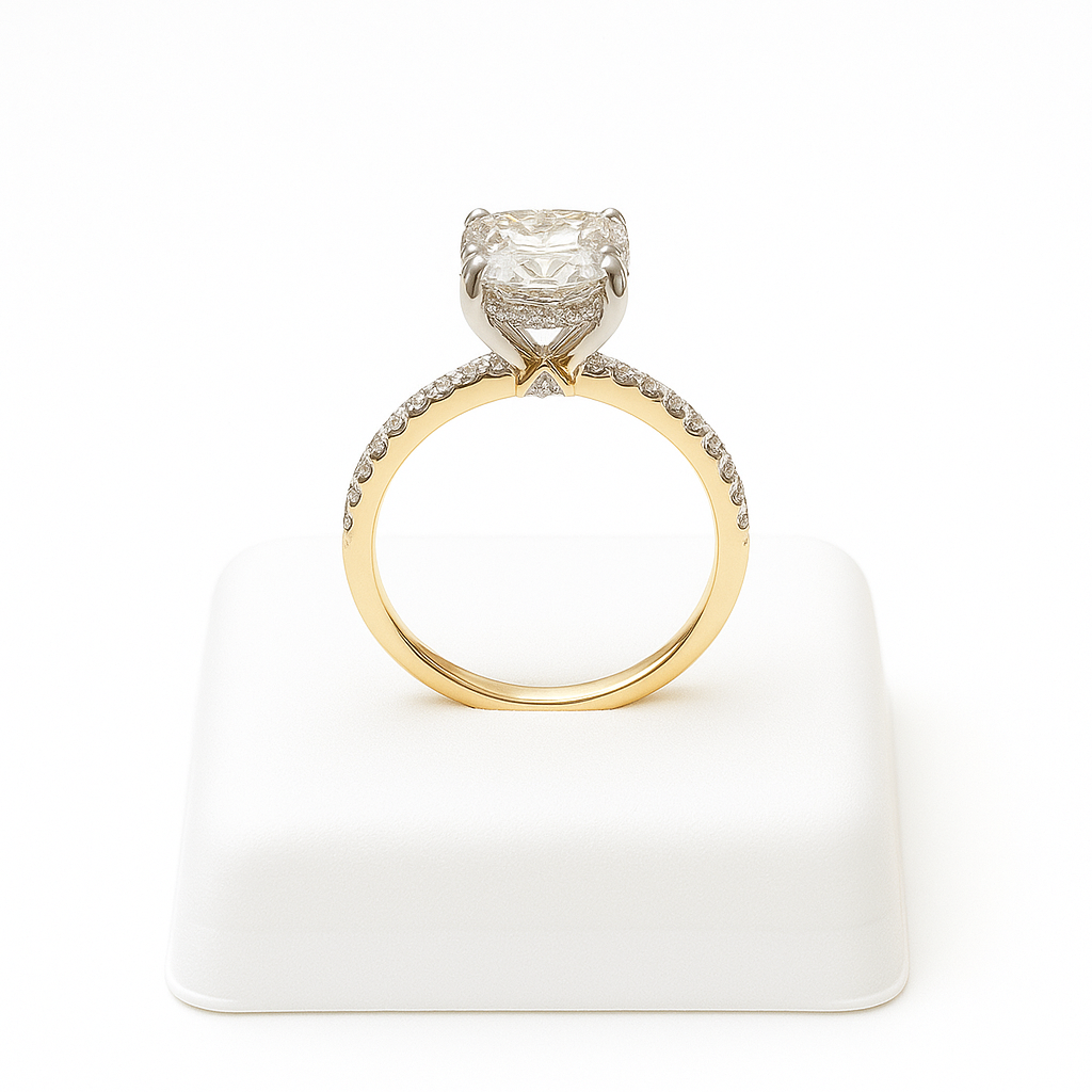 14KT YG 1.53CT CENTER RADIANT CUT LAB GROWN DIAMOND RING