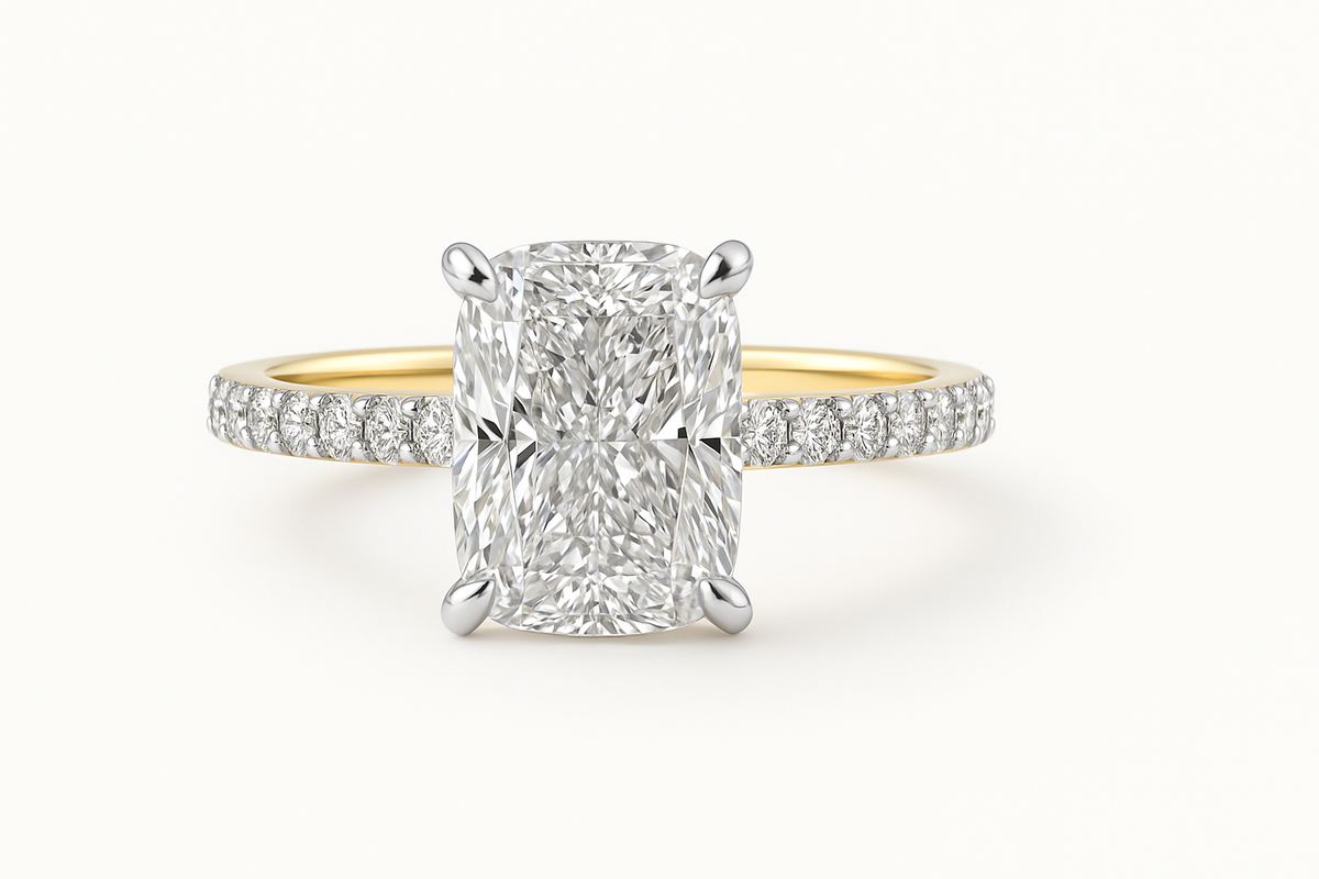 14KT YG 1.53CT CENTER RADIANT CUT LAB GROWN DIAMOND RING