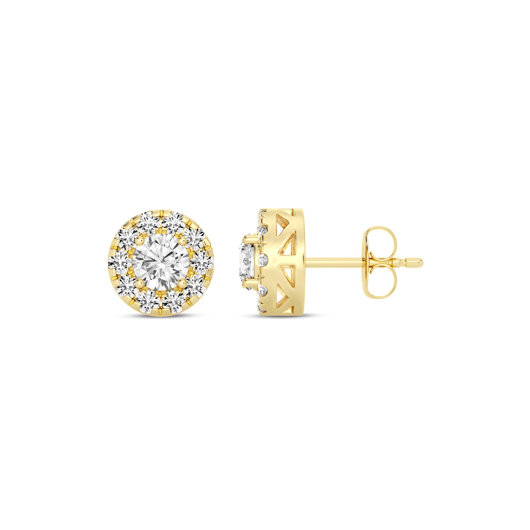 Round Halo 1.07CT Lab Diamond Stud Earrings