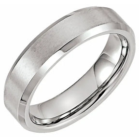 Tungsten 6mm Satin & Polished Beveled-Edge Band