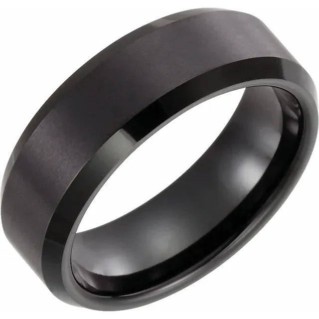 Tungsten 8mm Black Immerse Plated Satin Finish Band