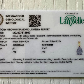 14kt Yellow Gold 0.60ct Pear shape halo Pendant
