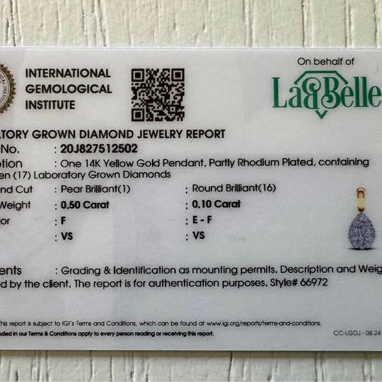 14kt Yellow Gold 0.60ct Pear shape halo Pendant