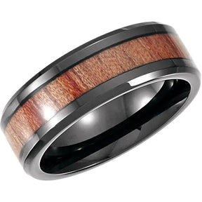 Black PVD Cobalt 8mm Casted Band With Wood Inlay