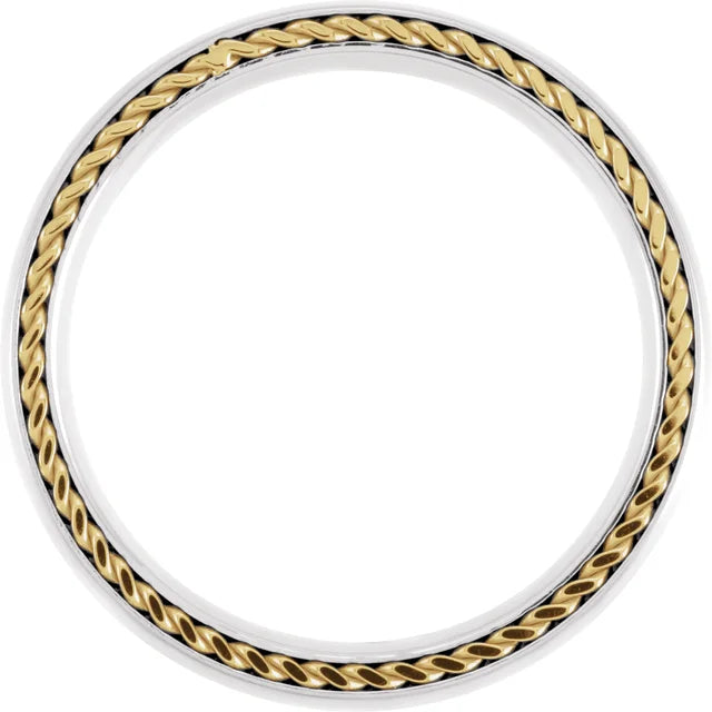 Titanium 6mm Domed Band with Yellow Gold PVD Steel Rope Inlay