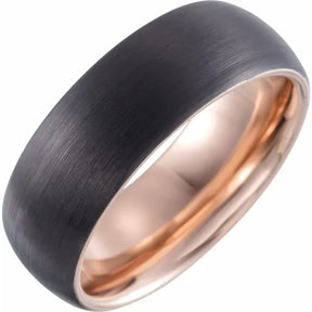 18K Rose Gold PVD & Black PVD Tungsten 8 mm Half Round Band