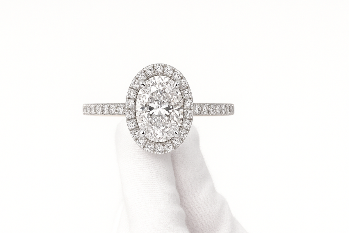 14KT White Gold Oval Halo 1.03ct Lab Diamond Ring