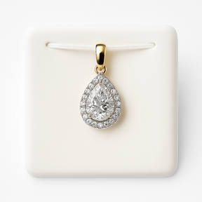 14kt Yellow Gold 0.60ct Pear shape halo Pendant