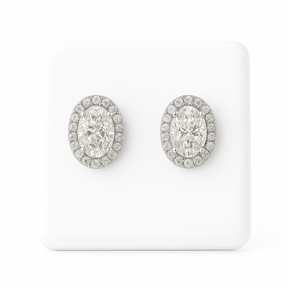 14KT 1.15CT Lab Diamond YG Oval Halo Stud Earrings