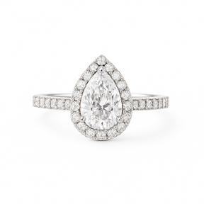14Kt YG Pear Shape Halo Lab Diamond Ring 1.29CT VS F Color