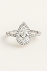 14Kt YG Pear Shape Halo Lab Diamond Ring 1.29CT VS F Color