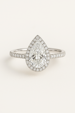 14Kt YG Pear Shape Halo Lab Diamond Ring 1.29CT VS F Color