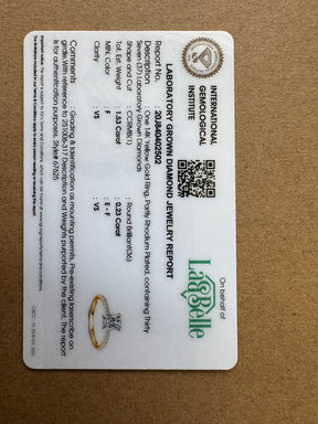 14KT YG 1.53CT CENTER RADIANT CUT LAB GROWN DIAMOND RING