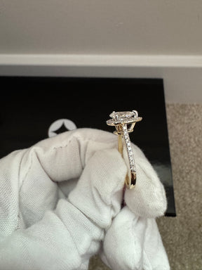 14Kt YG Pear Shape Halo Lab Diamond Ring 1.29CT VS F Color