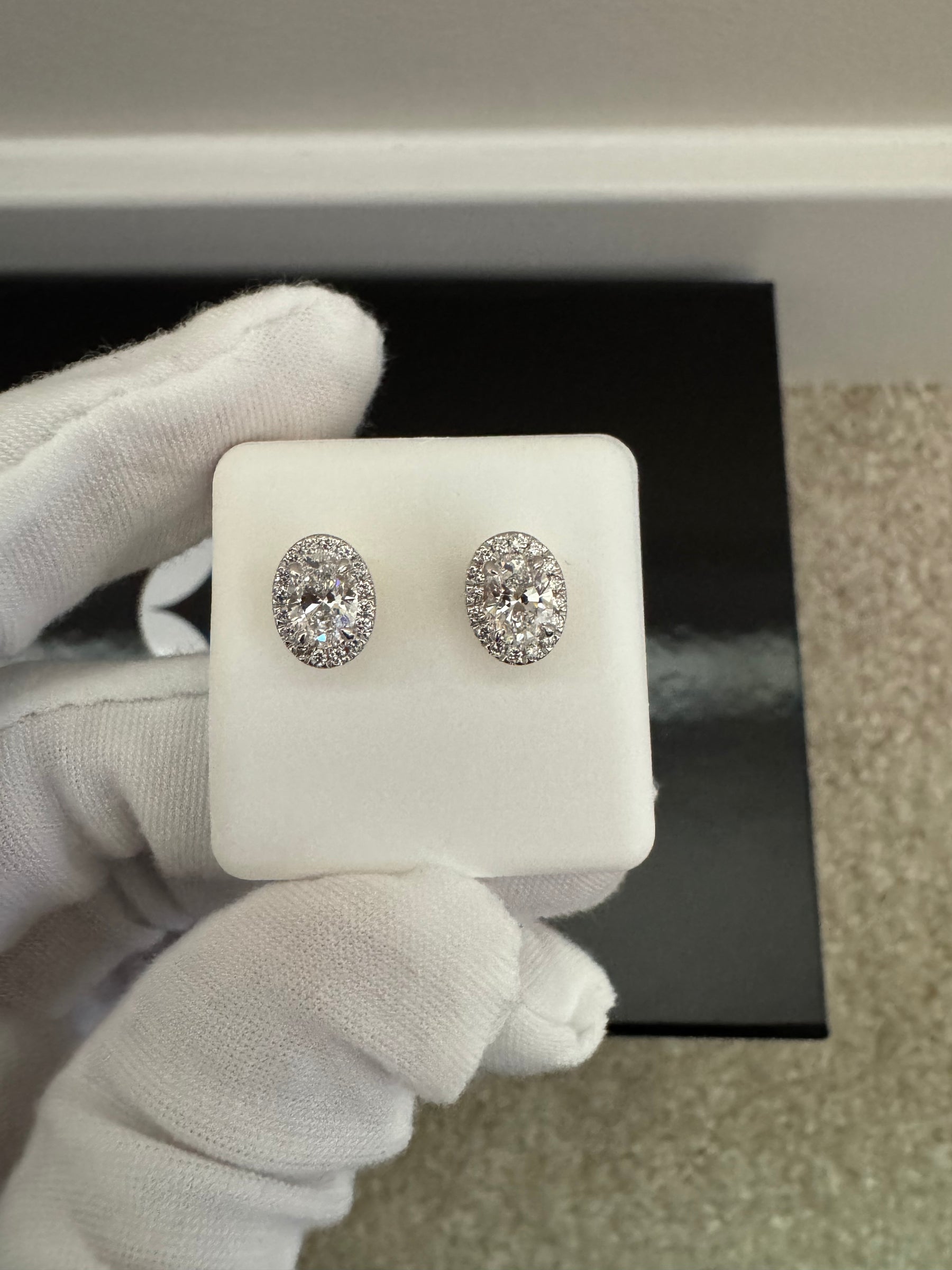 14KT 1.15CT Lab Diamond YG Oval Halo Stud Earrings