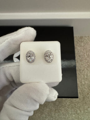 14KT 1.15CT Lab Diamond YG Oval Halo Stud Earrings