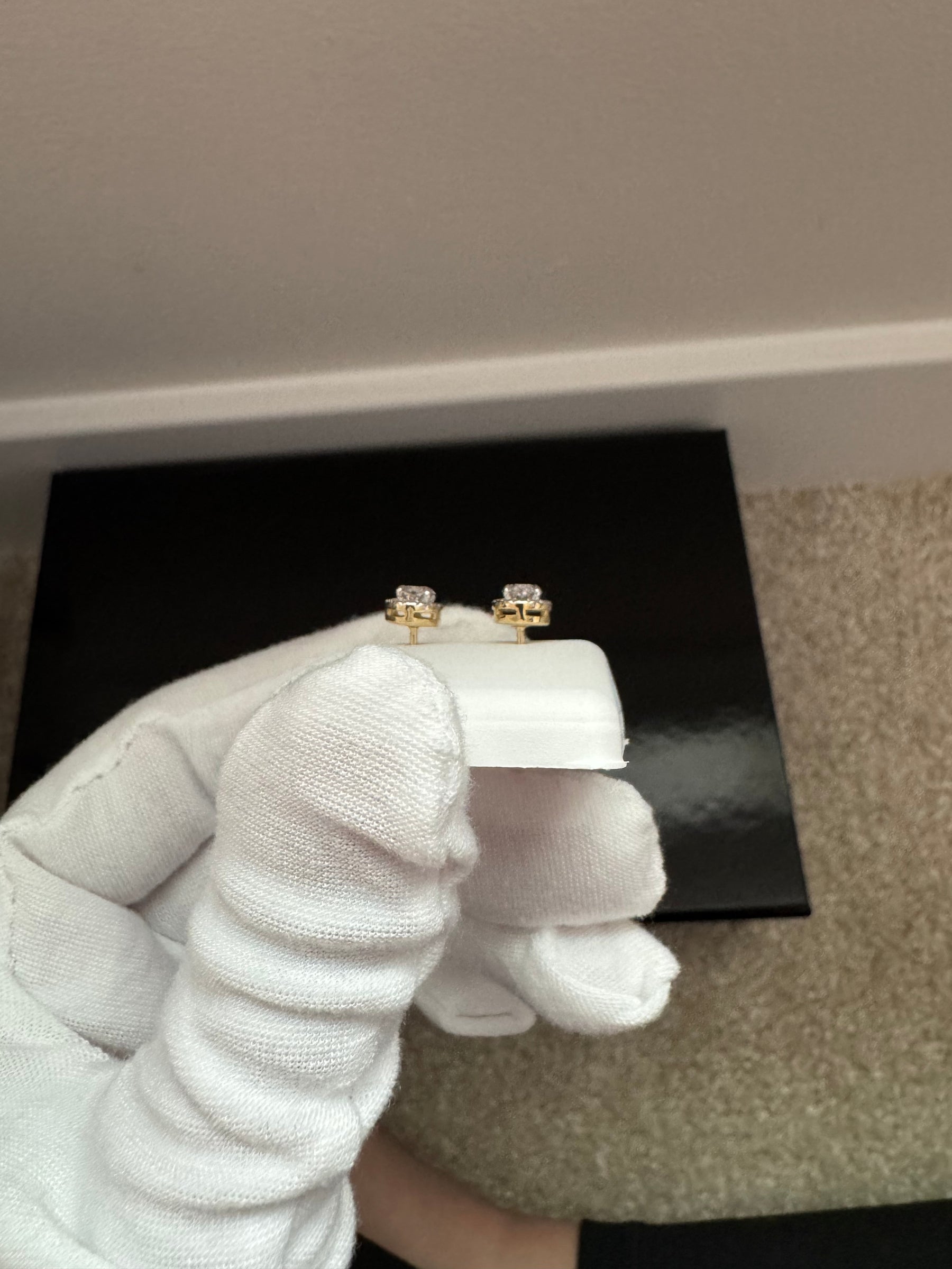 14KT 1.15CT Lab Diamond YG Oval Halo Stud Earrings