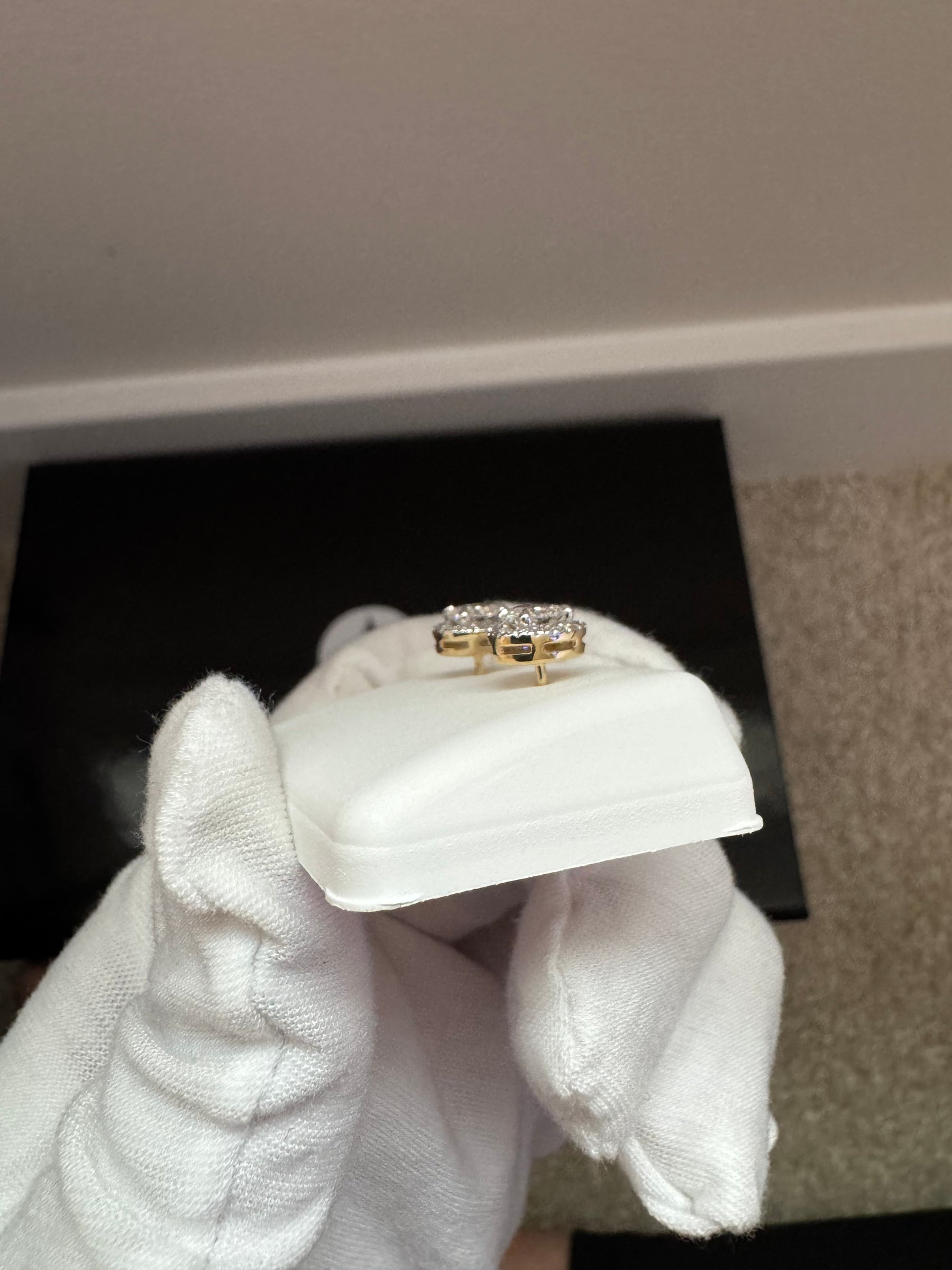 14KT 1.15CT Lab Diamond YG Oval Halo Stud Earrings