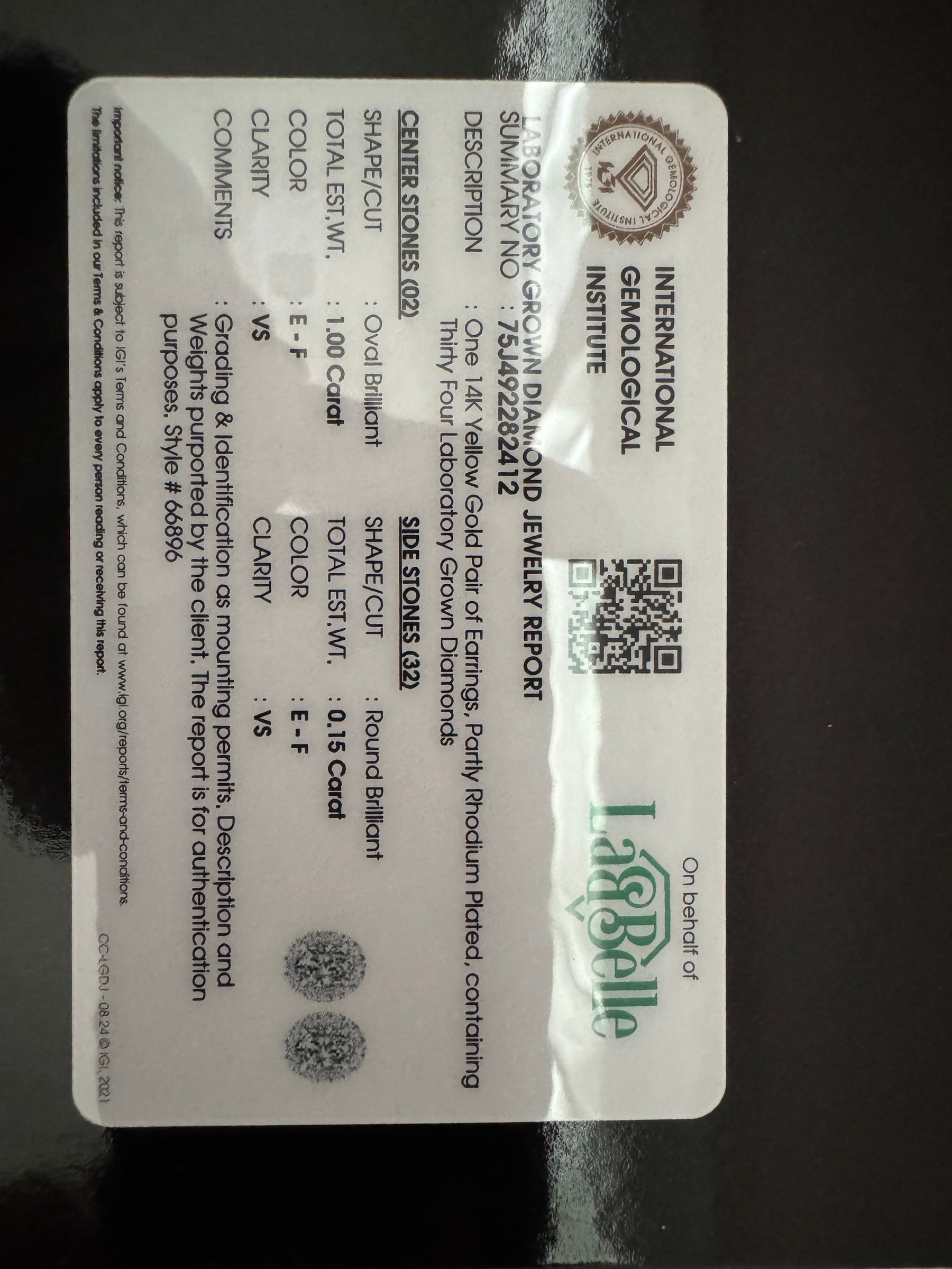 14KT 1.15CT Lab Diamond YG Oval Halo Stud Earrings