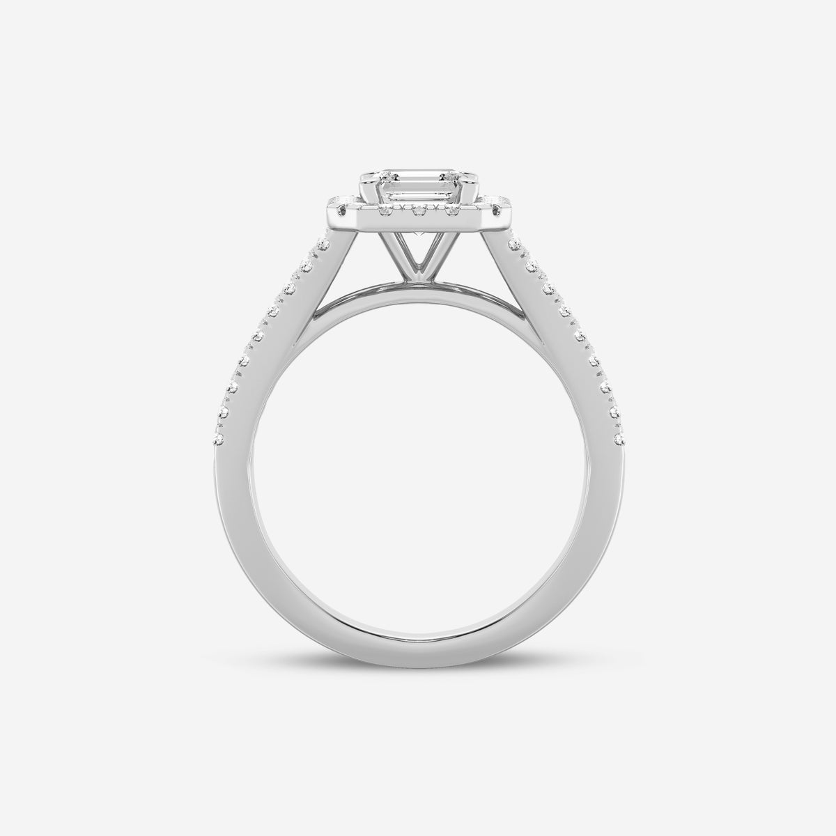 Halo Emerald Cut Double Shank Lab Diamond Ring
