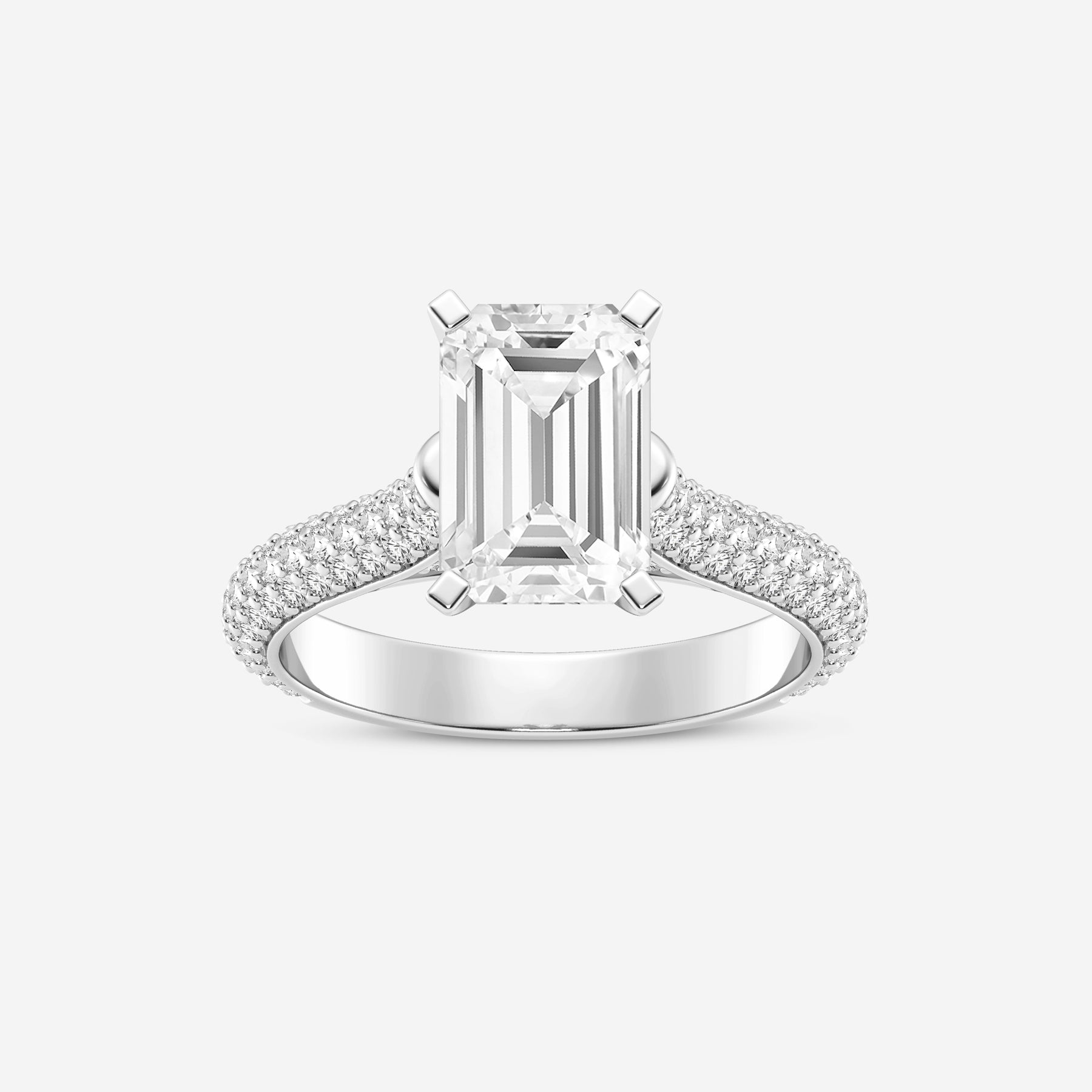 Emerald Cut Lab Diamond Solitaire Ring with Micro Pave Band