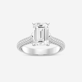 Emerald Cut Lab Diamond Solitaire Ring with Micro Pave Band