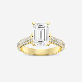 Emerald Cut Lab Diamond Solitaire Ring with Micro Pave Band