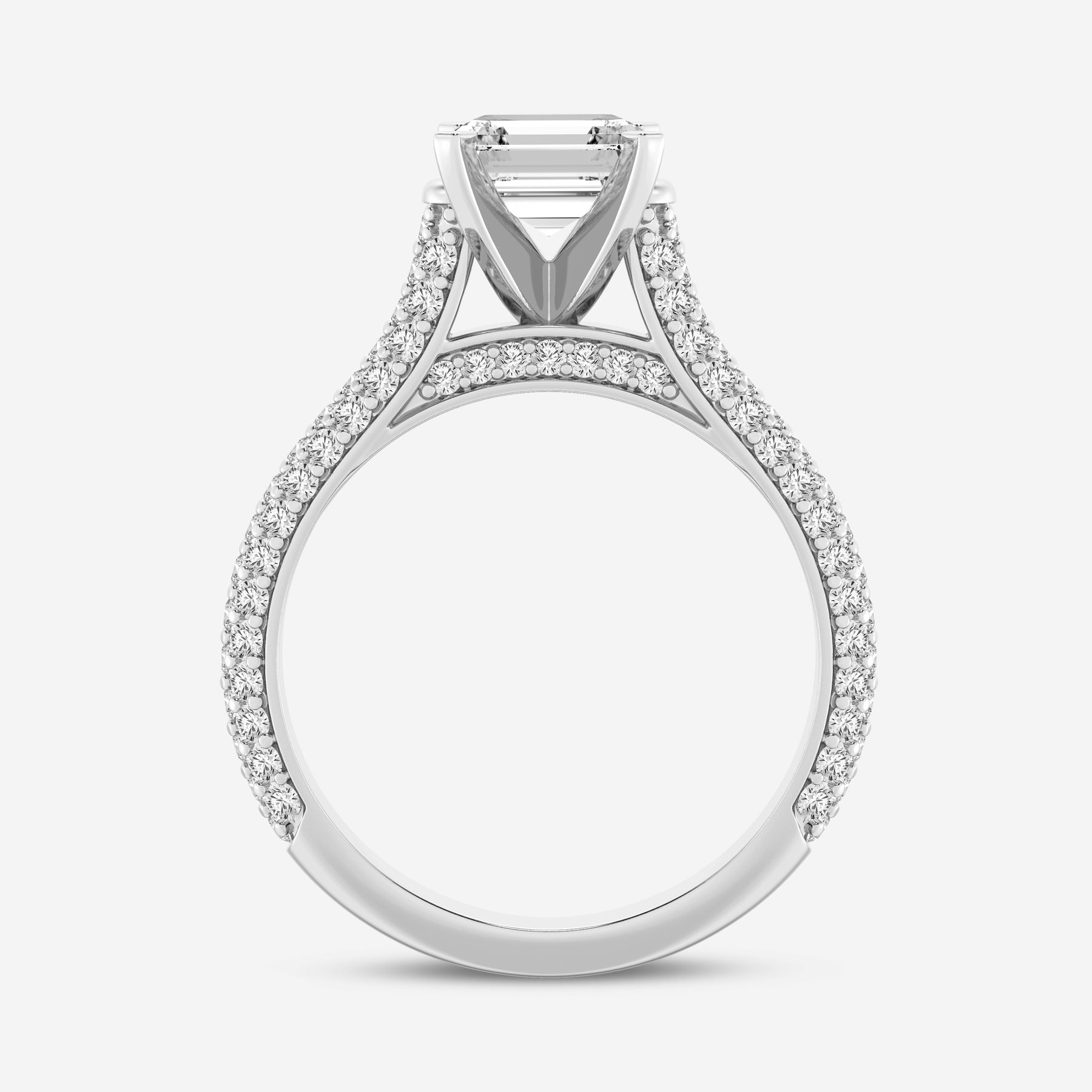 Emerald Cut Lab Diamond Solitaire Ring with Micro Pave Band