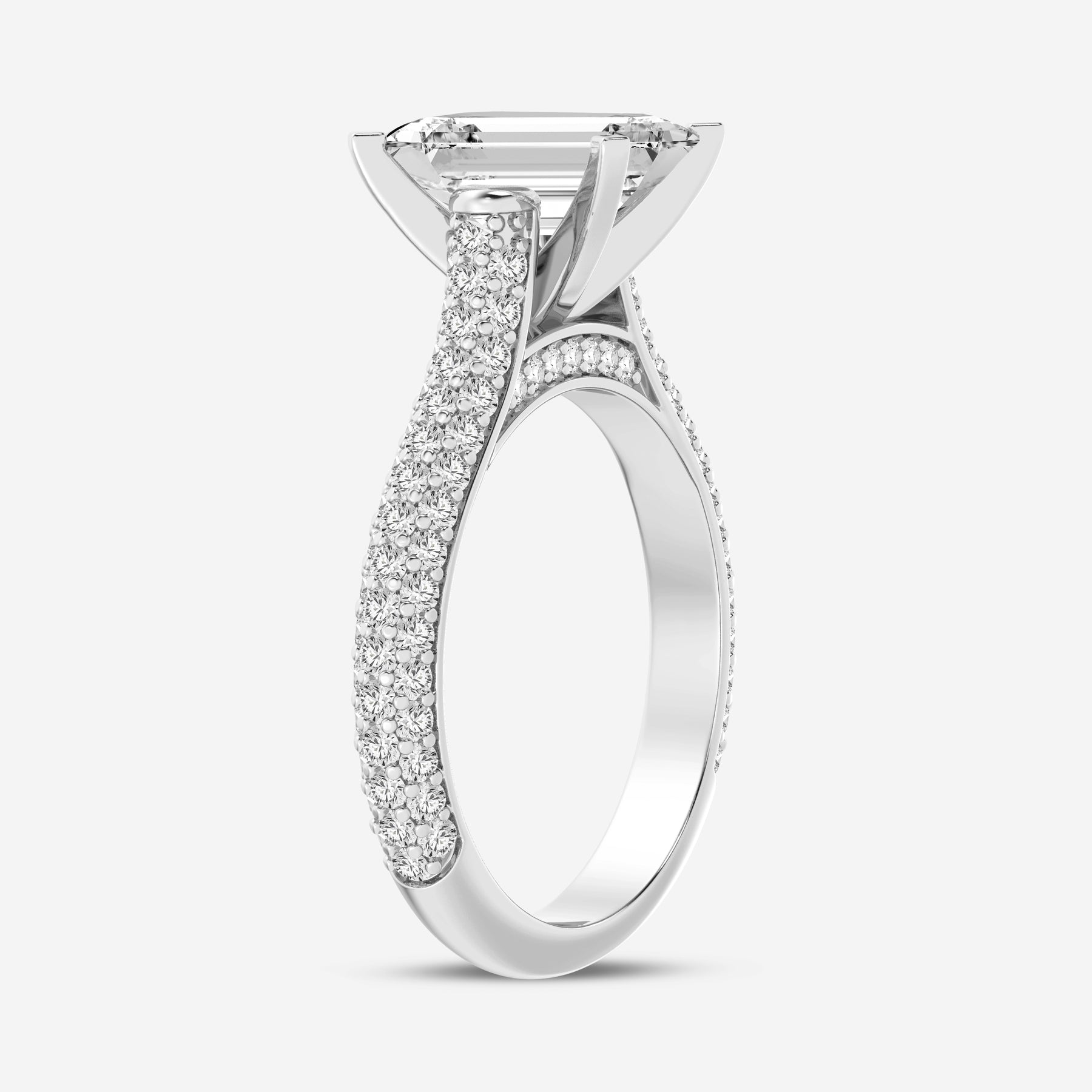 Emerald Cut Lab Diamond Solitaire Ring with Micro Pave Band