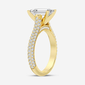 Emerald Cut Lab Diamond Solitaire Ring with Micro Pave Band