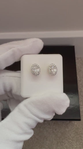 14KT 1.15CT Lab Diamond YG Oval Halo Stud Earrings