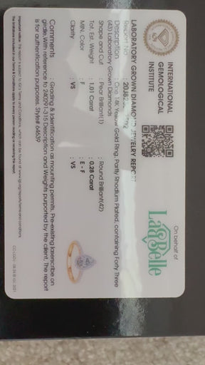 14Kt YG Pear Shape Halo Lab Diamond Ring 1.29CT VS F Color